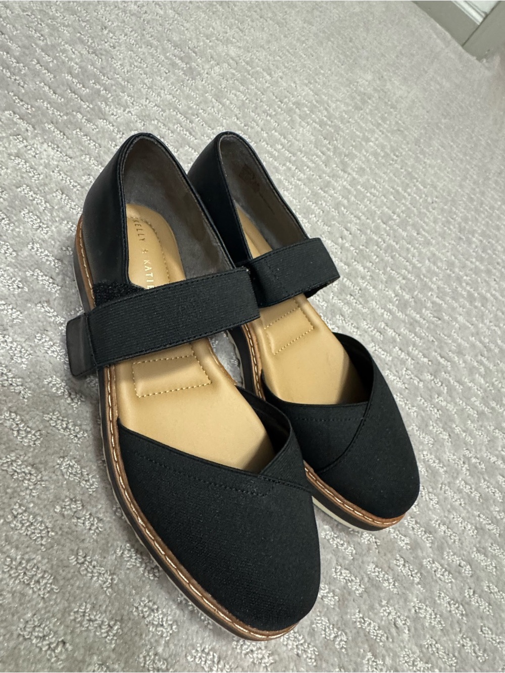 Kelly & Katie Black Women's Mary Jane Flats with Elastic Strap 8 1/2